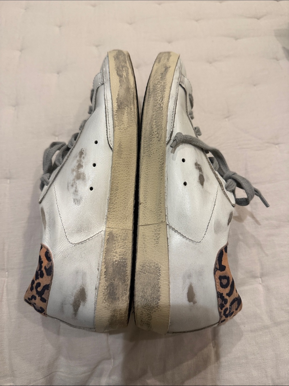 Golden Goose White Leather Sneakers with Gold Star and Pink Leopard Heel - Picture 6 of 6